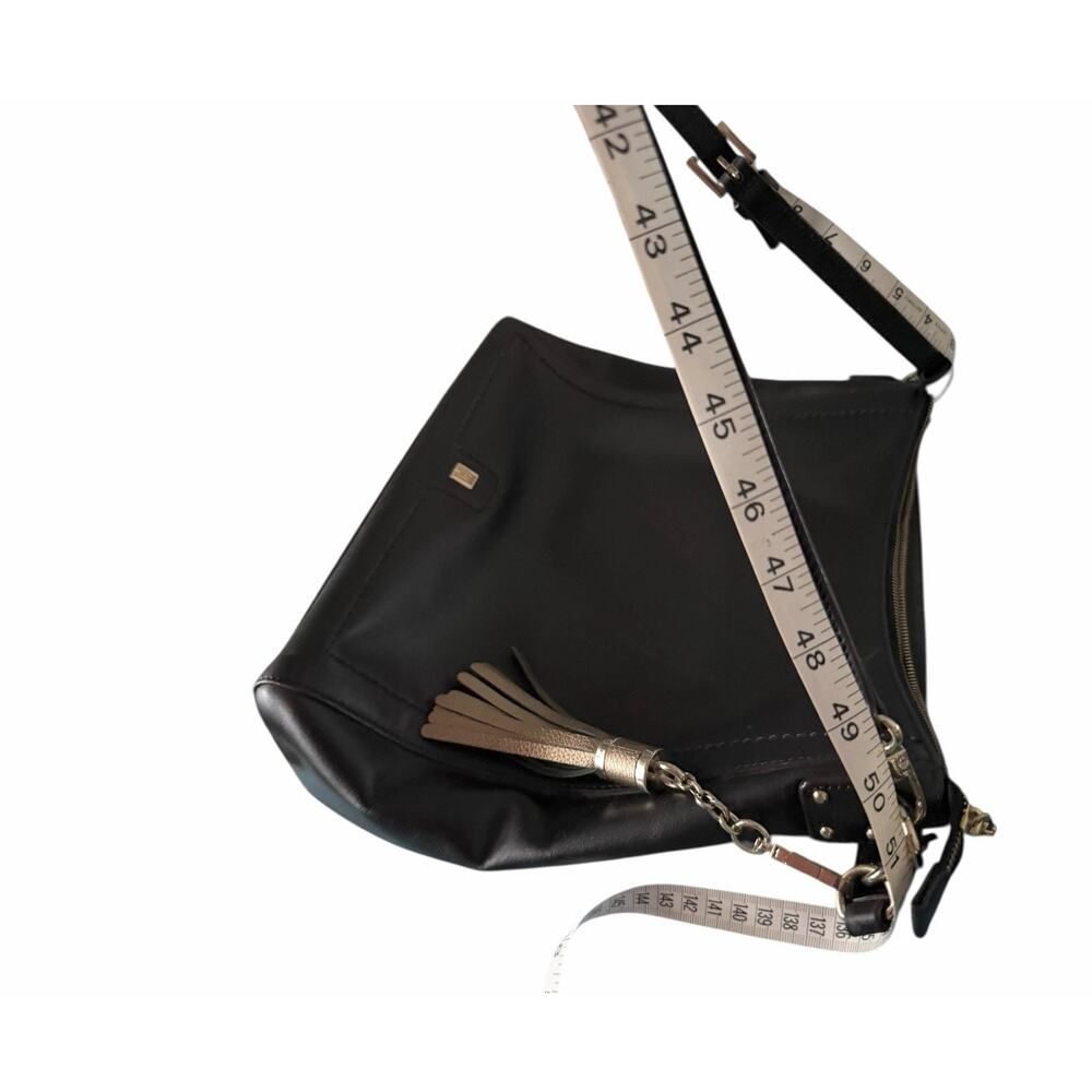 Antonio Melani Black Genuine Leather Medium Square Crossbody Purse Handbag Bag - Picture 6 of 8